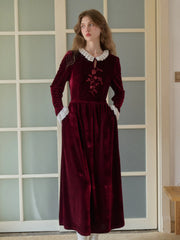 Aliana Round Neck Embroidery Velvet Dress