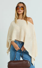 Amarie Top - Sheer Knit Off Shoulder Cape Top in Cream