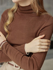 Amber Seam-Free Brown Turtleneck Knitted Top