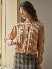 Adeline Sweet Round Neck Contrast Lace Cardigan