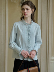 Jordyn Hollow Lace Patchwork Crew Neck Blouse