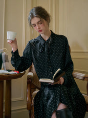 Violet Lapel Dots Pleated Dress