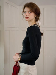 Cara Simple Contrasting Black Cardigan