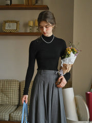 Erin 100% Wool Simple Mock Neck Slim Fit Sweater - Black