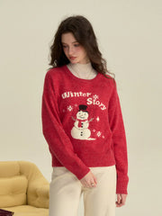 Natalie Round Neck Snowman Wool Sweater