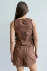 Rudy Embroidered Tank Top in Brown