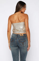 Girl Time Cinched Waist Strapless Top Champagne
