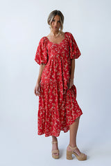 Amy Floral Maxi Dress in Red