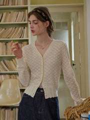 Raelyn V-Neck Texture Cotton Cardigan