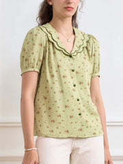 Indie Wavy Collar Contrast Blouse