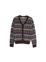 Scottie V-Neck Jacquard 100% Wool Cardigan