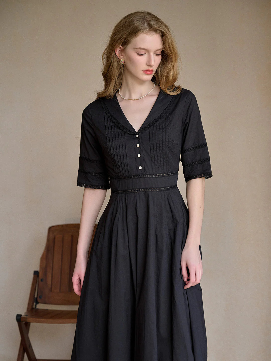 Fiona 100% Cotton Black Midi Dress