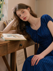 Sapphire Round Neck Waist Cotton Dress