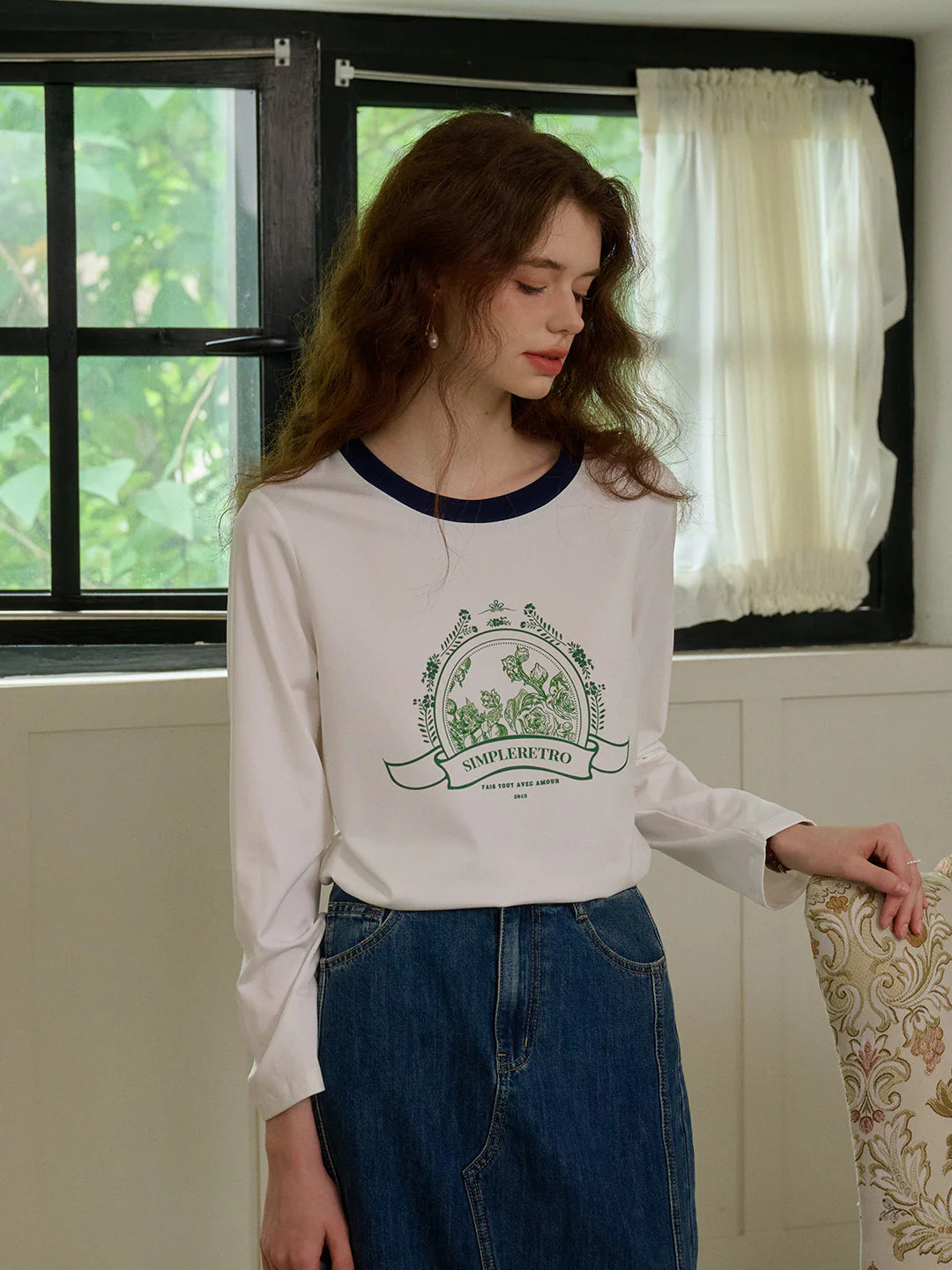 Haley Loose Round Neck Color Block Printed Casual T-Shirt