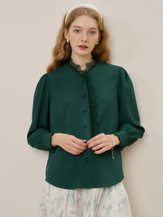 Hanna Puff Sleeve Green Lace Blouse