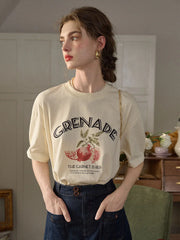 Amirah Classic Crew Neck Pomegranate Print Cotton T-shirt