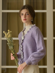 Miller Trimmed Neck Hollow 3D Flower Knitted Cardigan