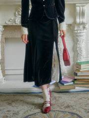 Angelique Elegant Lace Hollow Contrasting Velvet Skirt