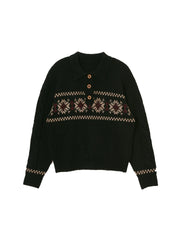 Norah Snowflake Jacquard Polo Fair Isle Knit Sweater