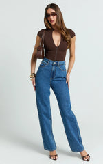 Cap Sleeve Slit Neck Zip Front Chocolate Top