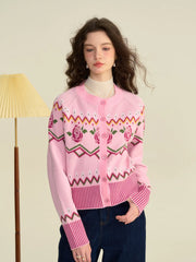 Violette Round Collar Clashing Embroidery Rose Cardigan