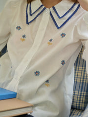 Paloma Embroidered Double-Collar Color-Block Shirt