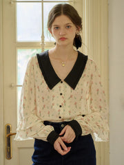 Ayleen Notched Collar Floral Contrasting Blouse