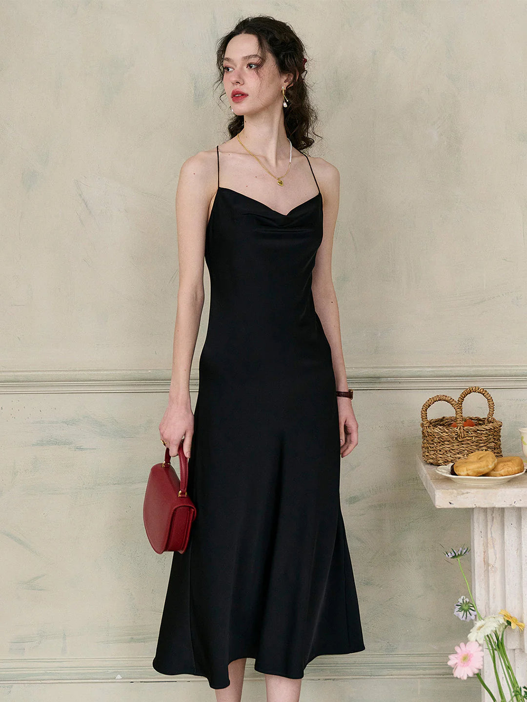 Amaris Versatile V-Neck Back Lace-up Black Suspender Dress