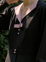 Karter Notched Lapel Contrasting Button Bow Dress