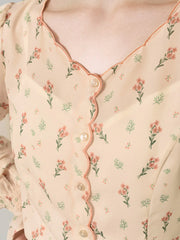 Harlee Retro Wave V-Neck Floral Blouse
