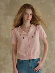 Naomi V-Neck Embroidery Knit Blouse