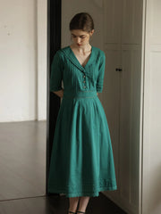 Fiona 100% Cotton Emerald Green Midi Dress