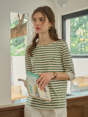 Aika Round Neck Striped 100% Cotton Top