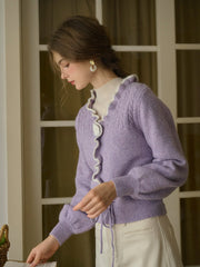 Miller Trimmed Neck Hollow 3D Flower Knitted Cardigan