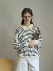 Luella SR Logo Embroidered Contrast Collar Striped Sweatshirt