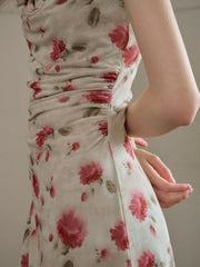 Kaia Romantic Rose Print Slim Fit Slip Dress