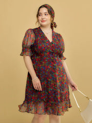 Plus Size Kora Floral Printed Maxi Dress-Dark Red