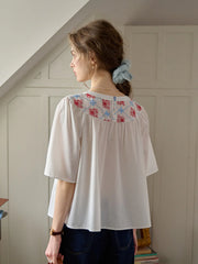 Kenia Lace-up Striped Floral Off The Shoulder Top