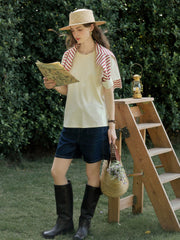 Elise Classic Crew Neck Logo Embroidered Cotton T-shirt