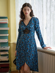 Kenna V-neck Hollow Lace Paneling Irregular Hem Dress