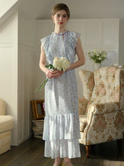 Malani Floral Printed Flutter Sleeve Mermaid Hem Maxi Dress