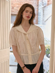 Lacey V-Neck Embroidery Cotton Blouse