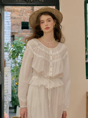 Isabella Round Neck Lace Cotton Blouse