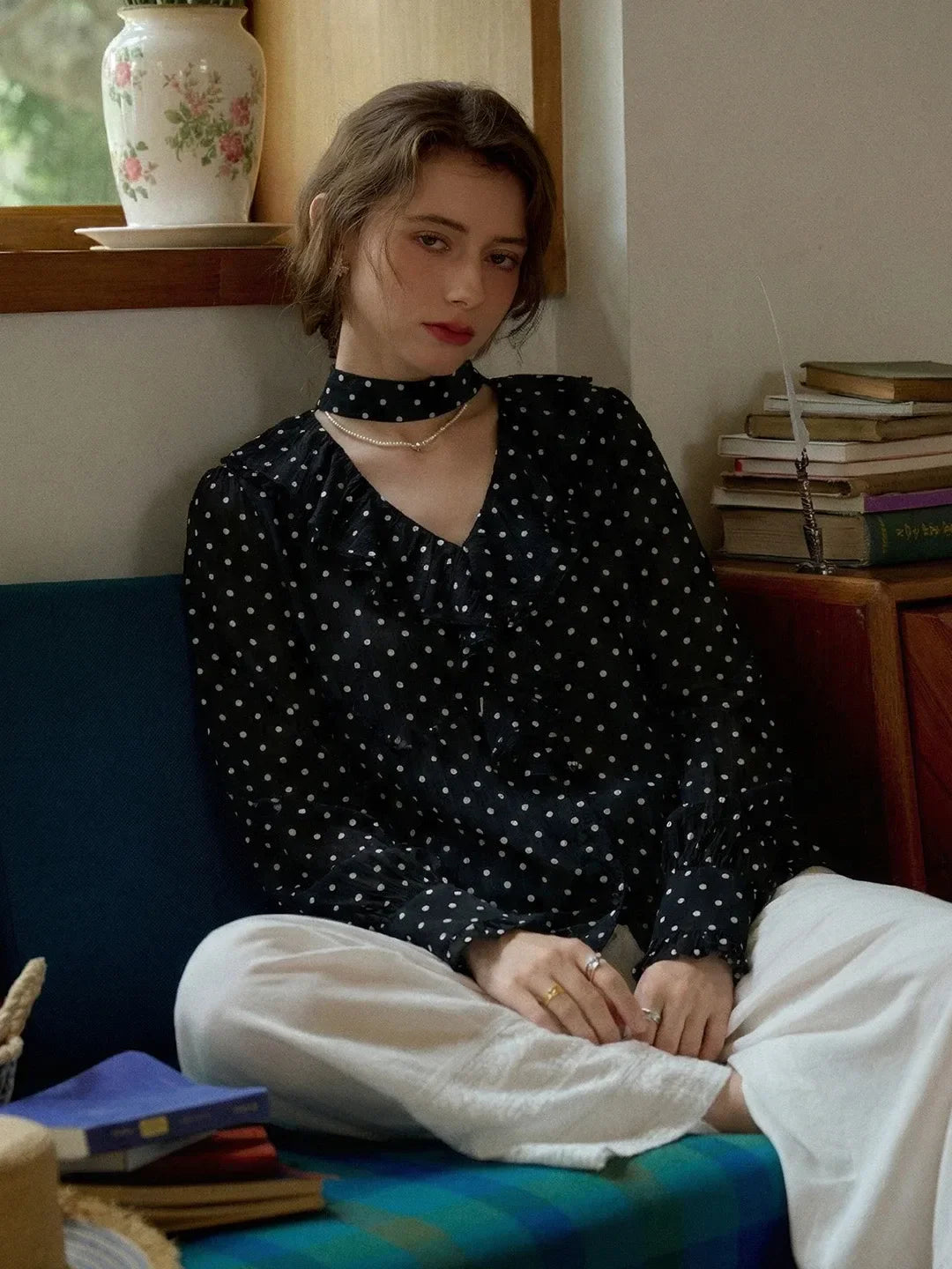 Celia V-Neck Dots Blouse