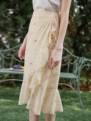 Mila Floral Printed Ruffle Midi Skirt