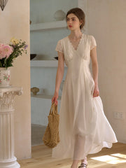 Reagan Wavy V-Neck Jacquard Lyocell Dress