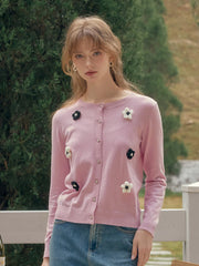 Amabel Round Neck Flower Cardigan