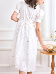Mariam V Neck Daisy Embroidered Dress