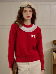 Veronica Round Neck Contrasting Bow Sweater