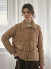 Bea Notched Collar Pocket Down Jacket - Khaki